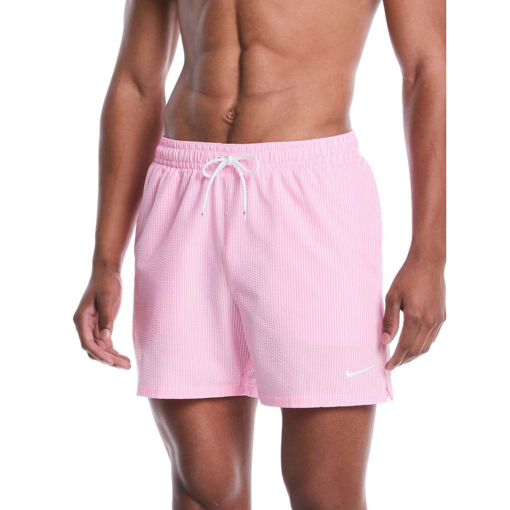 New Mens Nike Swim Breaker Ripple Texture 7" Striped Lined Volley Shorts Pink M